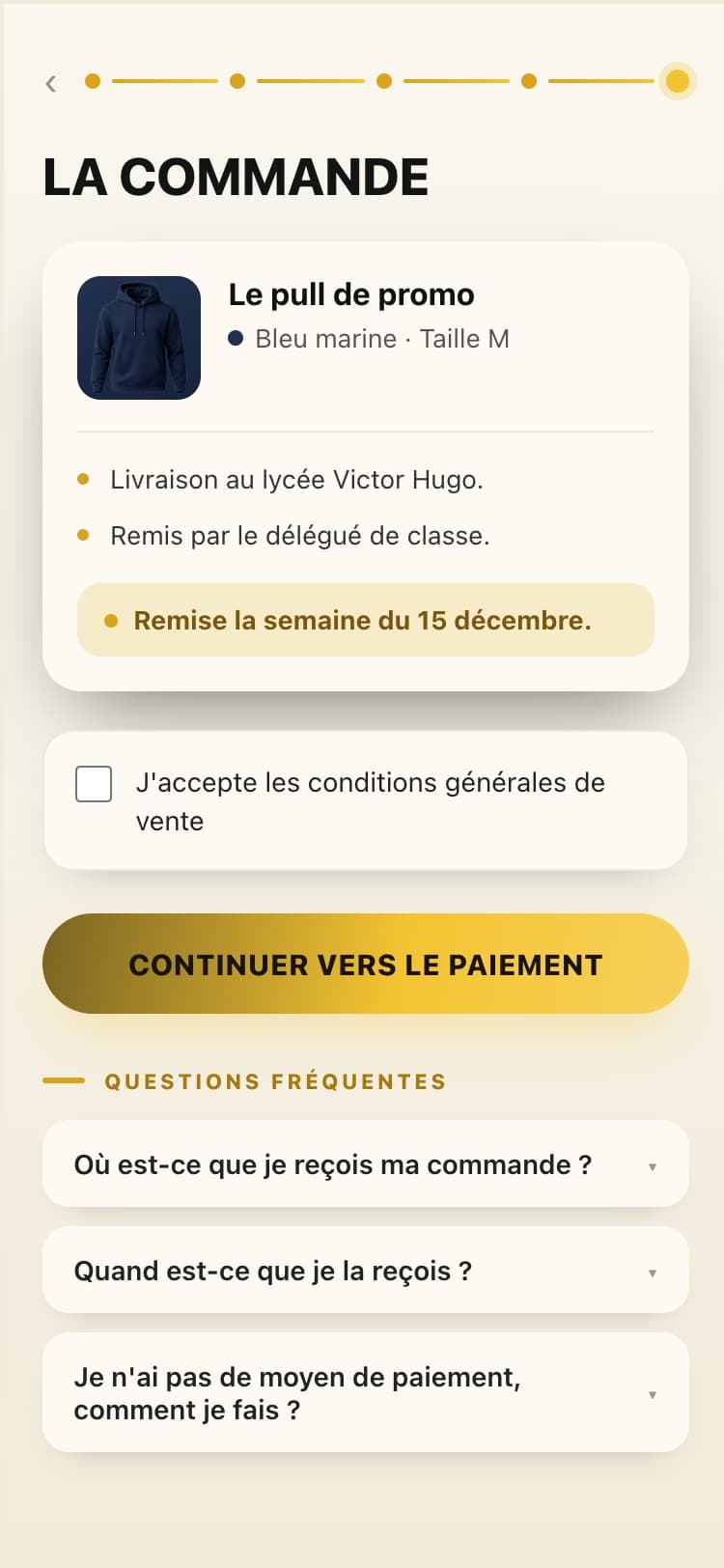 Confirmation de commande dans la boutique