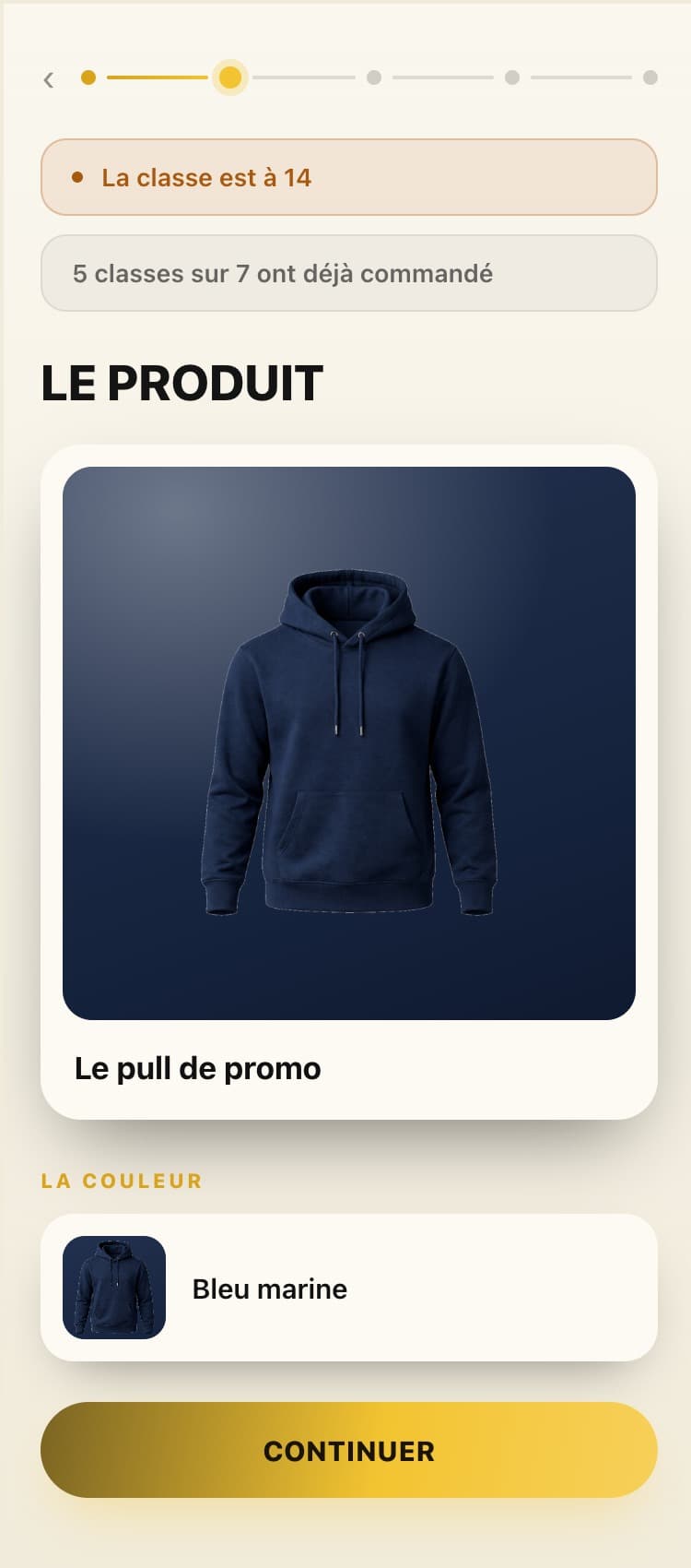 Sélection du produit dans la boutique